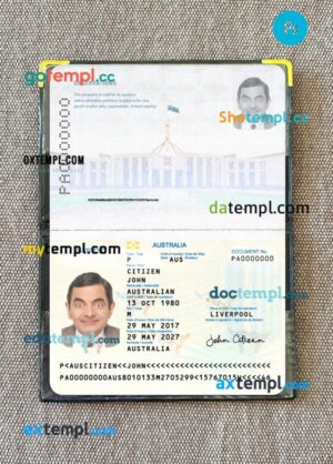 Australian passport (convention travel document) PSD files with address page, scan and photo-realistic look, version 2