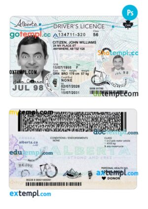 Canada Alberta driving license PSD editable template, 2026-present