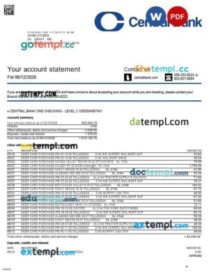 USA Kentucky Central Bank & Trust Co. bank statement template in Word and PDF format